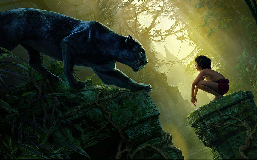 Mowgli Bagheera Black Panther The Jungle Book HD wallpaper