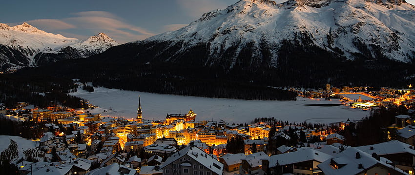 2560x1080 ภูเขา, ฤดูหนาว, หมู่บ้าน, หิมะ, เบา, สวิตเซอร์แลนด์ dual wide background, Village winter วอลล์เปเปอร์ HD