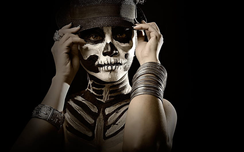Mädchen, Make-up, Maske, Skelett, Dekorationen, Halloween-Maske HD-Hintergrundbild