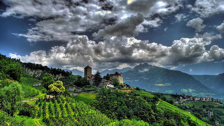 Село Тирол, Южен Тирол, Италия, замък Тирол HD тапет