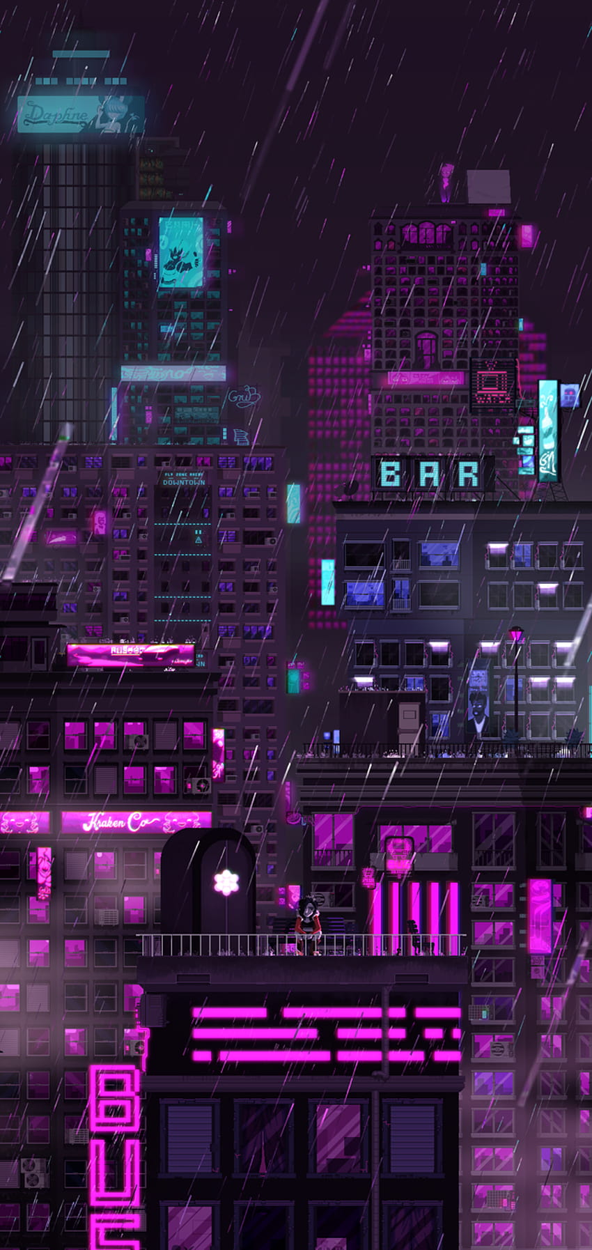 Púrpura Pixel Art, ciudad de pixel art fondo de pantalla del teléfono