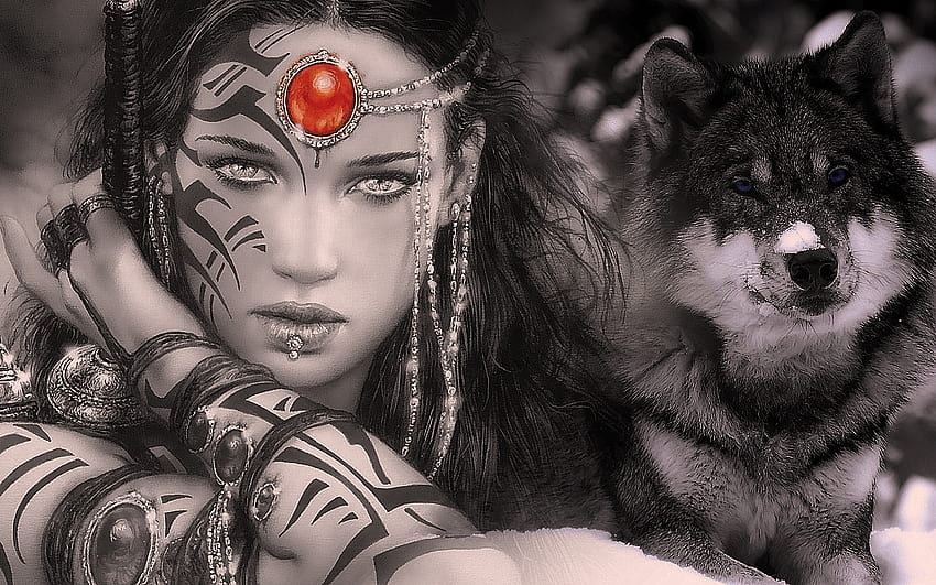 Weed Woman Mijn Beschermer Fantasy Red Wolf Women HD wallpaper
