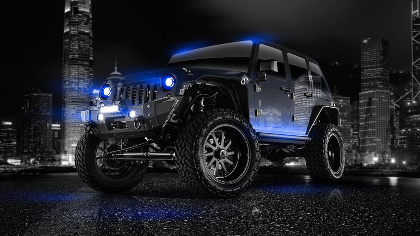 Jeep Wrangler Crystal City Car 2014, blue jeep HD wallpaper