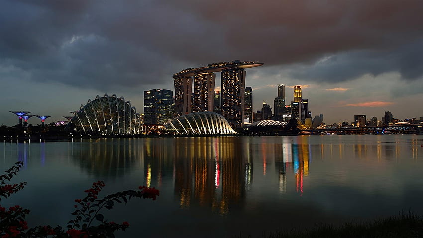 Singapur, Marina Bay Sands, noc, światła, marina bay noc singapur Tapeta HD