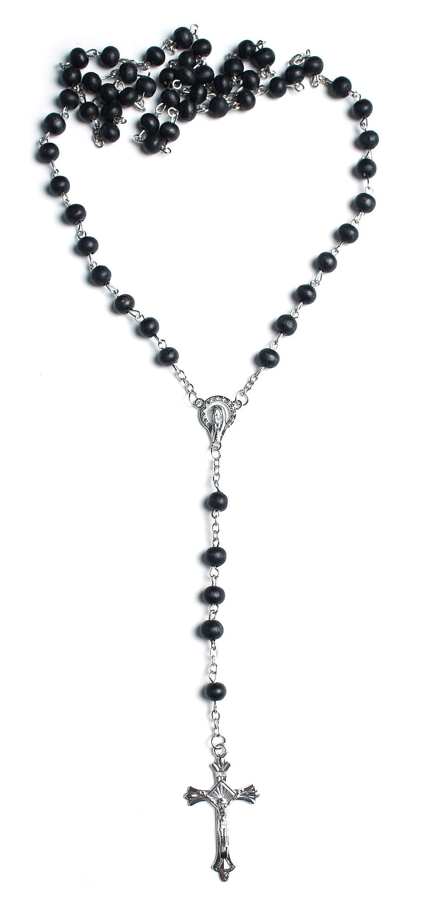 : black beaded rosary, wooden rosary, silver, plated, rosary iphone HD phone wallpaper