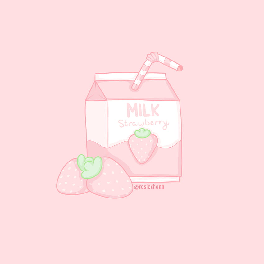 leche de fresa de vaca rosa kawaii fondo de pantalla del teléfono