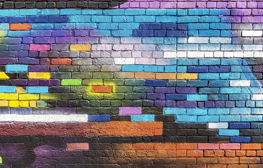colorful, wall, graffiti, textures, paint, brick, street art, ultra backgrounds , section текстуры, 16 graffiti HD wallpaper
