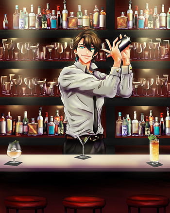 A bartender making a nebulous looking drink, anime | Stable Diffusion