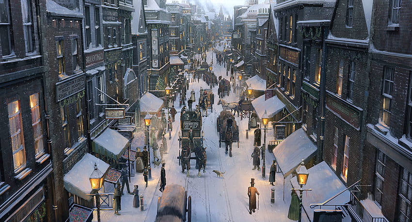 4 Snow in the City, christmas city view HD wallpaper