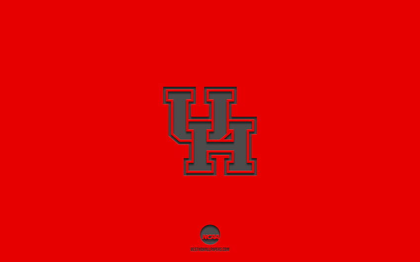 휴스턴 쿠거스, 빨간색 배경, 미식 축구 팀, 휴스턴 쿠거스 엠블럼, NCAA, 텍사스, 미국, 미식 축구, 해상도 2560x1600의 휴스턴 쿠거스 로고. 고품질 HD 월페이퍼