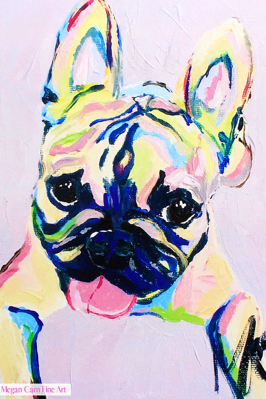 Megan Carn/Lilac Frenchie Print, colorful dog painting HD phone wallpaper