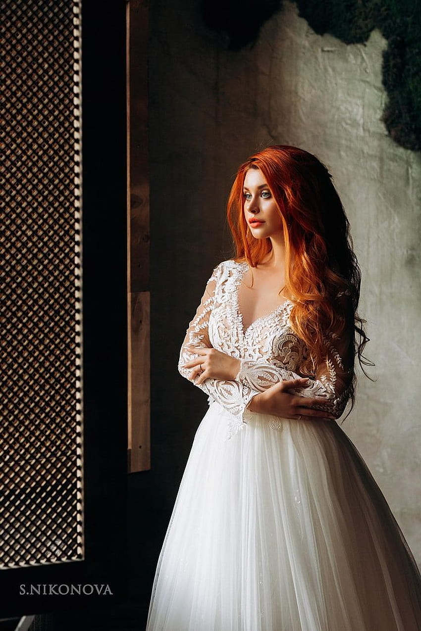 : Dana Bounty, women, model, redhead, portrait, women wedding dresses HD phone wallpaper