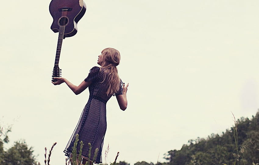 the sky, pose, guitar, dress, grapher, album, singer, Red, Taylor Swift, hoot, nature, music, Taylor Swift, Sarah Barlow , section музыка, taylor swift albums HD wallpaper