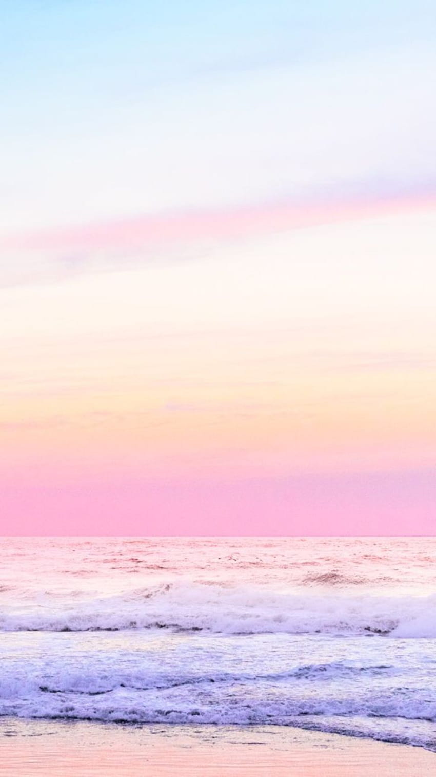 Pink skies with an beach view, pastel summer beach HD phone ...