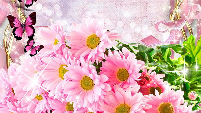 4 Pink Butterflies Daisy, daisies and butterflies HD wallpaper | Pxfuel