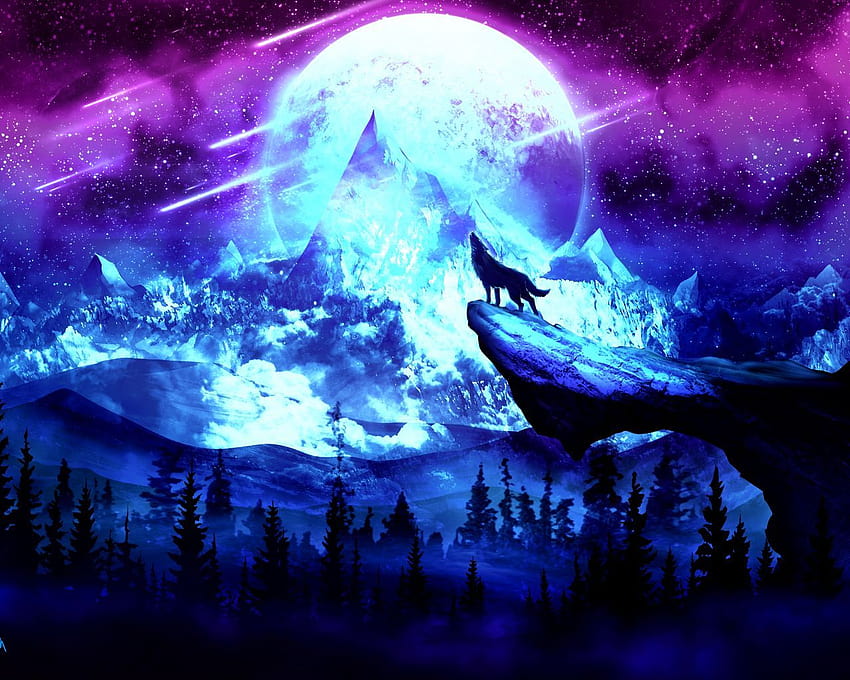 1280x1024 wolf, moon, night, mountains, art, galaxy wolves HD wallpaper