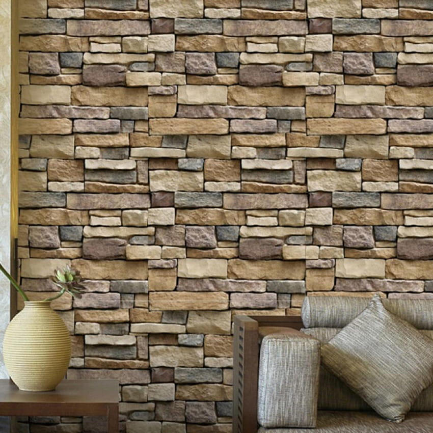 Popvcly 3D Wall Paper Brick Waterproof Wall Papers Imitation Rock Stone Vinyl Self HD phone wallpaper