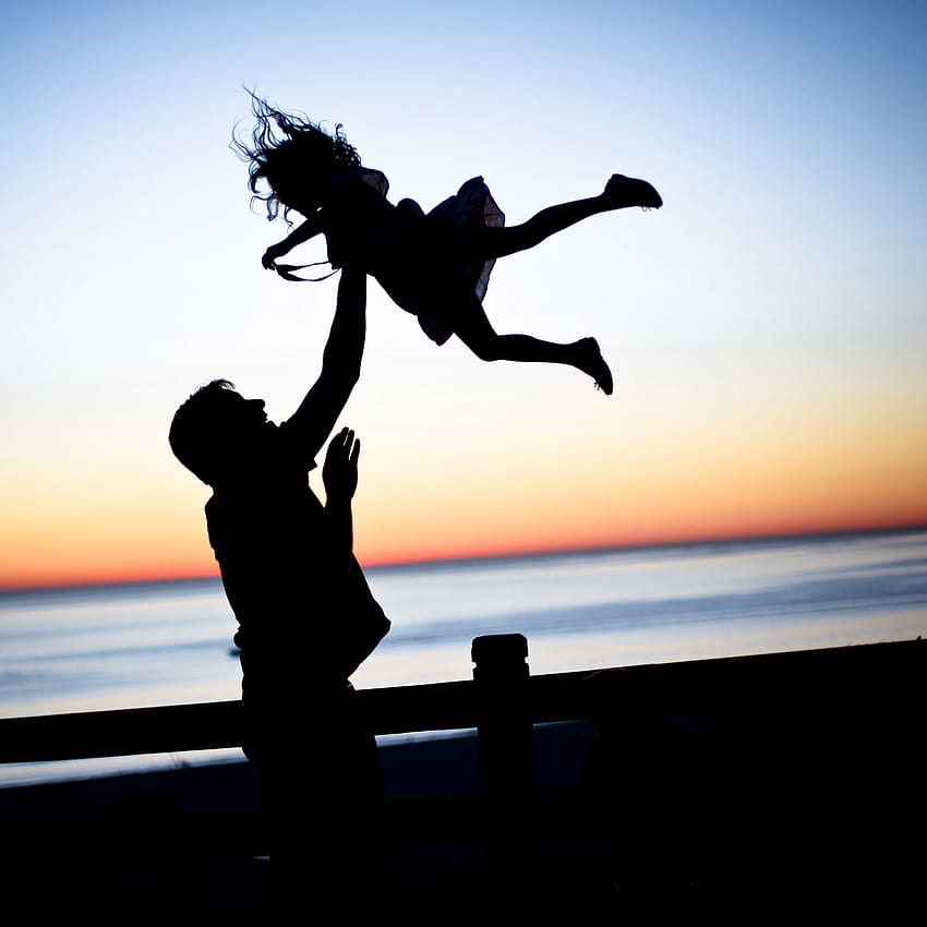 3415x3415 father, daughter, silhouettes, family HD phone wallpaper