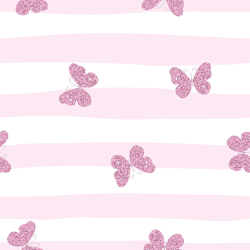 Lila rosa glitzernde Schmetterlinge auf gestreiftem Hintergrund. Nettes nahtloses Muster für Mädchen., nettes Schmetterlingsbabyrosa HD-Handy-Hintergrundbild