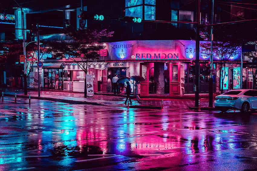 grafica, città, luci della città, strada, notte, luci al neon • For You For & Mobile, estetica rossa della città Sfondo HD