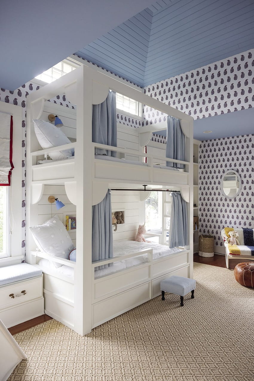 Vaulted Ceilings and Custom Bunk Beds Take this Bedroom to New Heights HD phone wallpaper