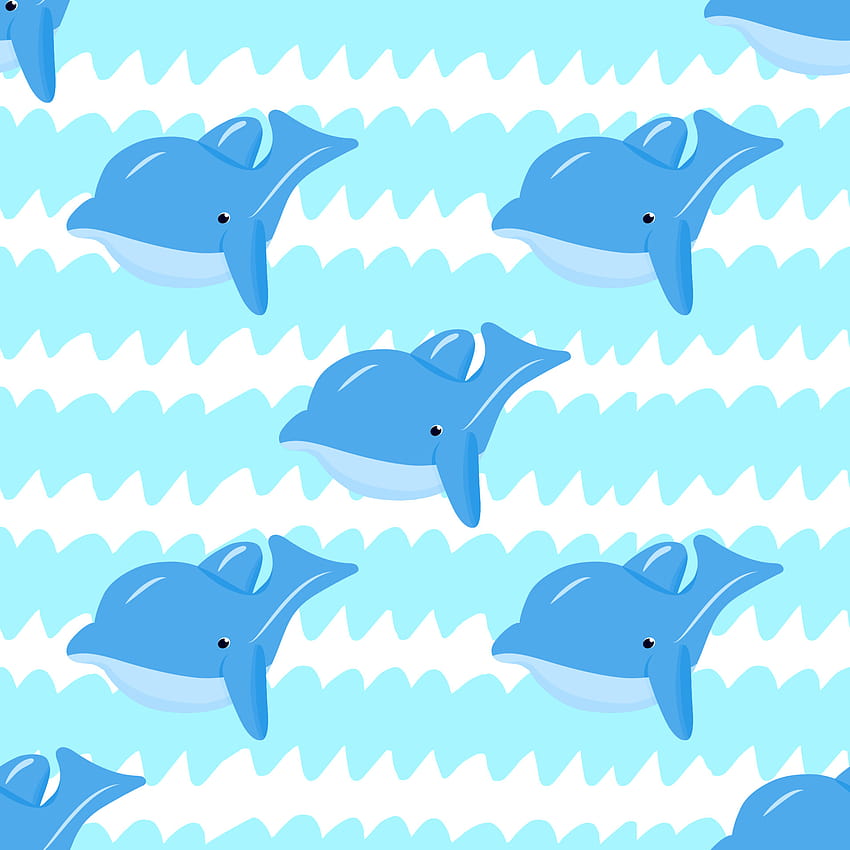 Seamless pattern with funny dolphin, blue waves. Vector background. Baby fabric textile. Summer backdrop. For wrapping, package product, t shirt clothes print. Animal digital paper 5894909 Vector Art at Vecteezy HD phone wallpaper