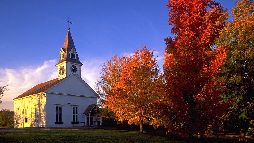 5 Fall Country Churches, малка църква есен HD тапет