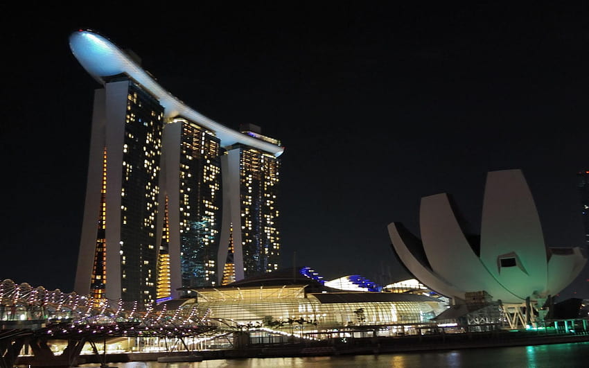 Marina Bay Sands Singapore, Marina Bay sabbie notte Sfondo HD
