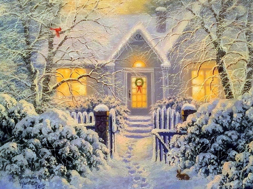 House At Christmastime Artistic House Artistic,christmas,house,snow HD wallpaper