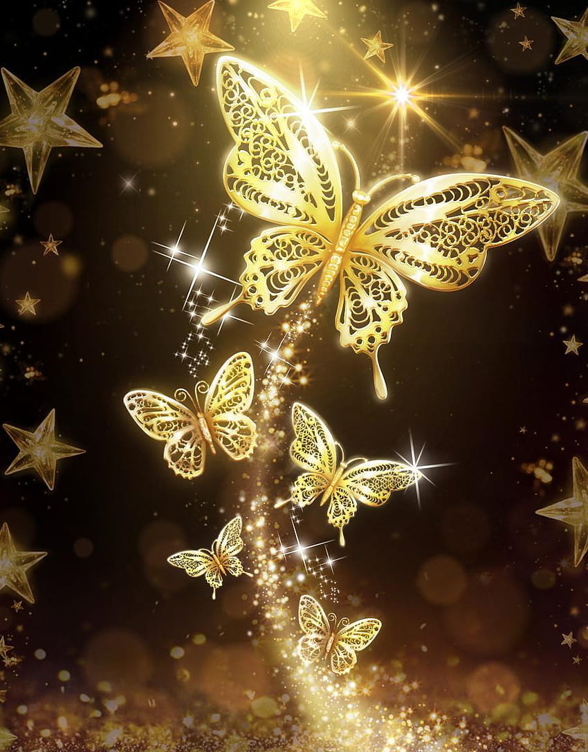 Gold Butterfly, golden butterfly HD phone wallpaper