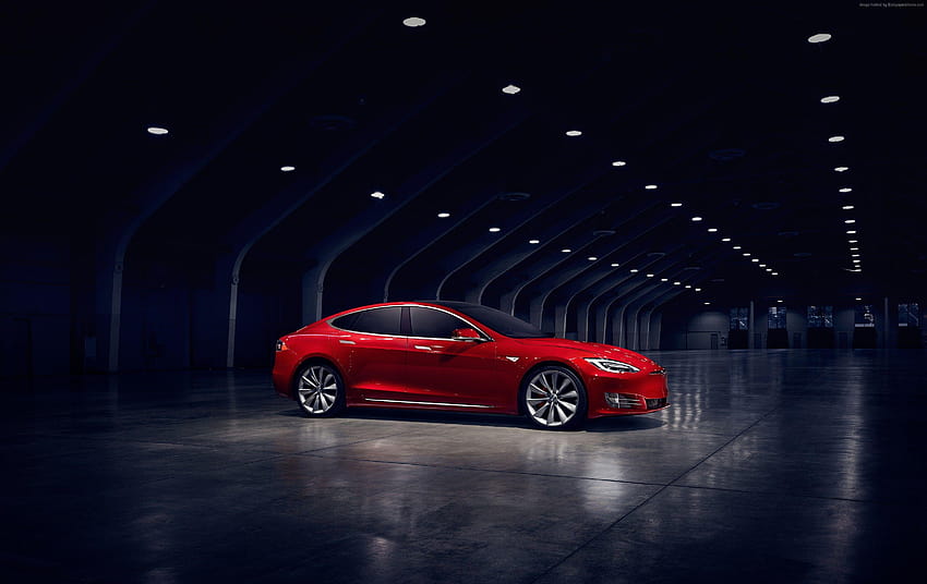 Tesla Model S P90D, electric cars, Elon Musk, red, Cars HD wallpaper