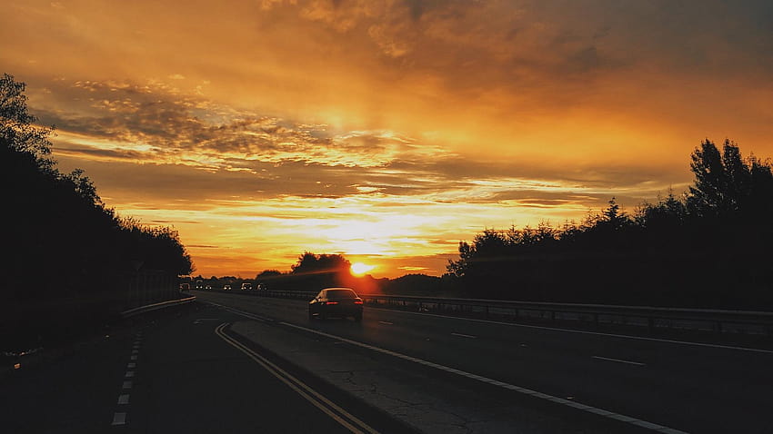1920x1080 road, car, sunset, movement, sunset with cars HD wallpaper