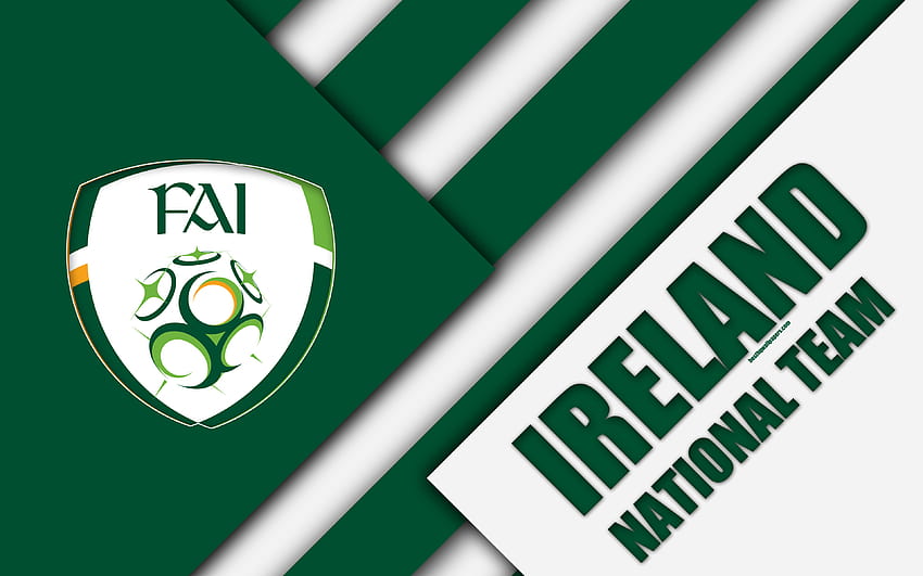 Ireland national football team, emblem, material design, white green abstraction, logo, football, Ireland, coat of arms with resolution 3840x2400. High Quality HD wallpaper