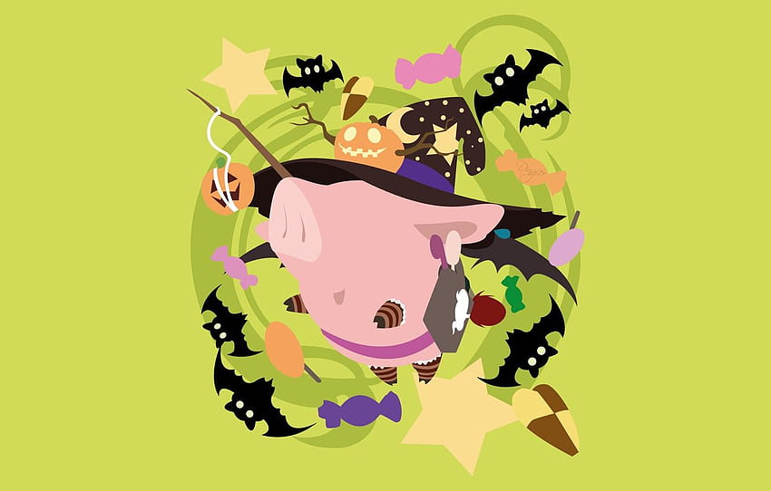background, minimalism, Halloween, green background, pig, Nanatsu no Taizai, The seven deadly sins , section сёнэн, pig halloween HD wallpaper