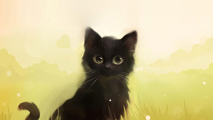 1920x1080 かわいいアニメーションの黒猫、漫画の猫 高画質の壁紙