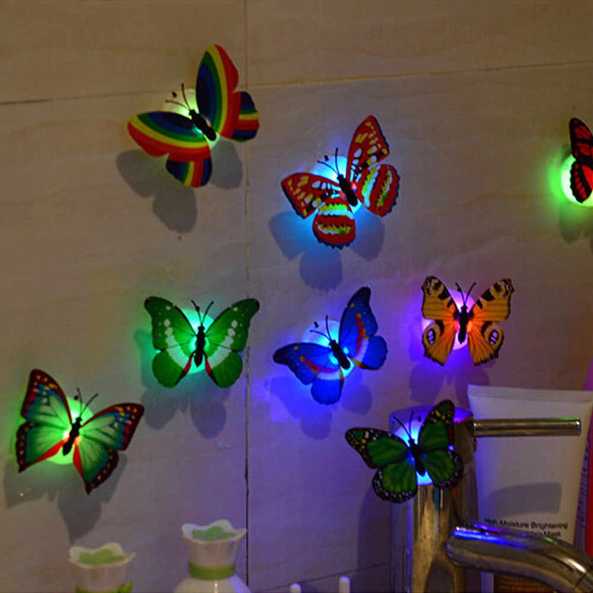 LED 3D Butterfly Wall Stickers Night Lights Lamp Glowing Wall Decals Stickers Home Room Decoration Cute Butterfly HD phone wallpaper