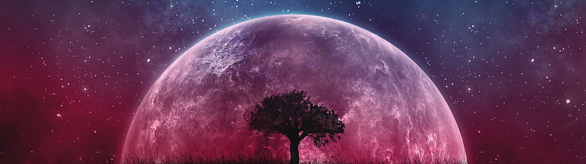 Pemandangan Lanskap Bintang Langit Malam Bulan, 5120x1440 Wallpaper HD