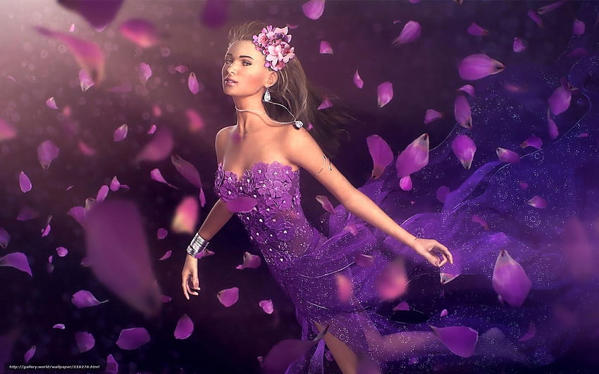 Flower, Fairy, Hover, purple lady HD wallpaper