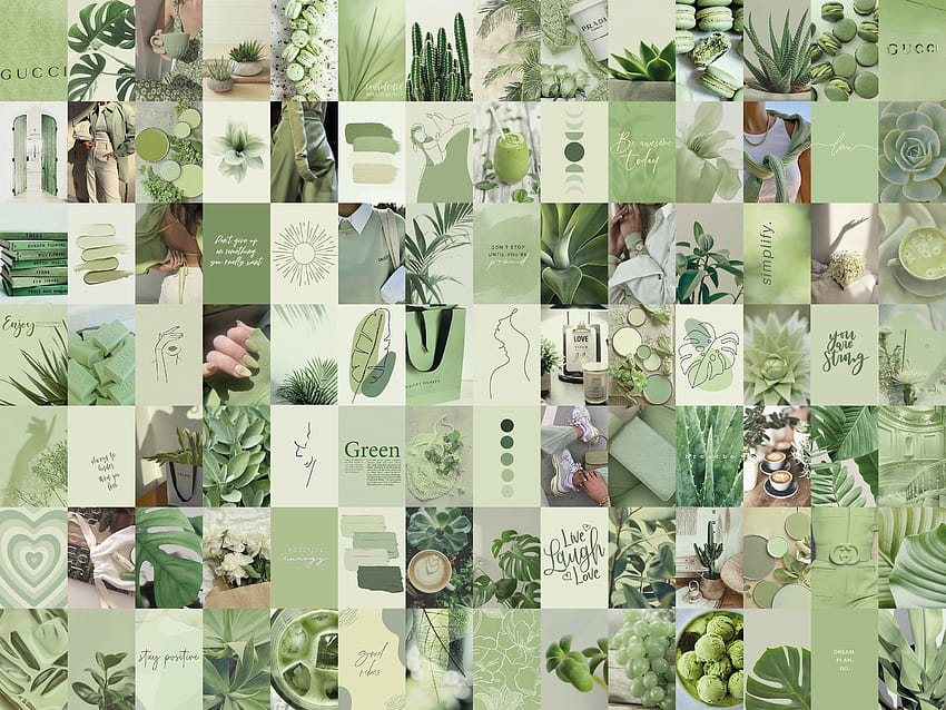 100pcs Sage Green Wall Collage Kit 2 Boho Aesthetic Soft HD wallpaper