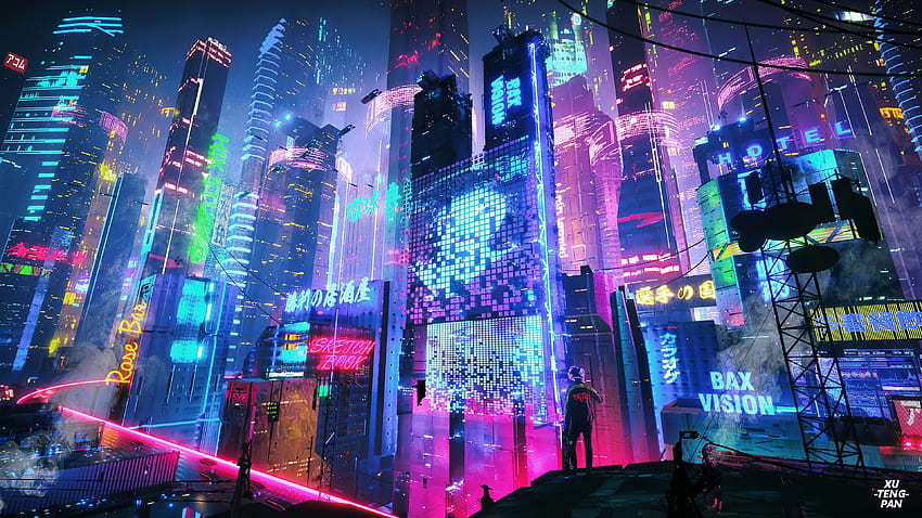 Neon Şehir, siberpunk bilgisayar HD duvar kağıdı