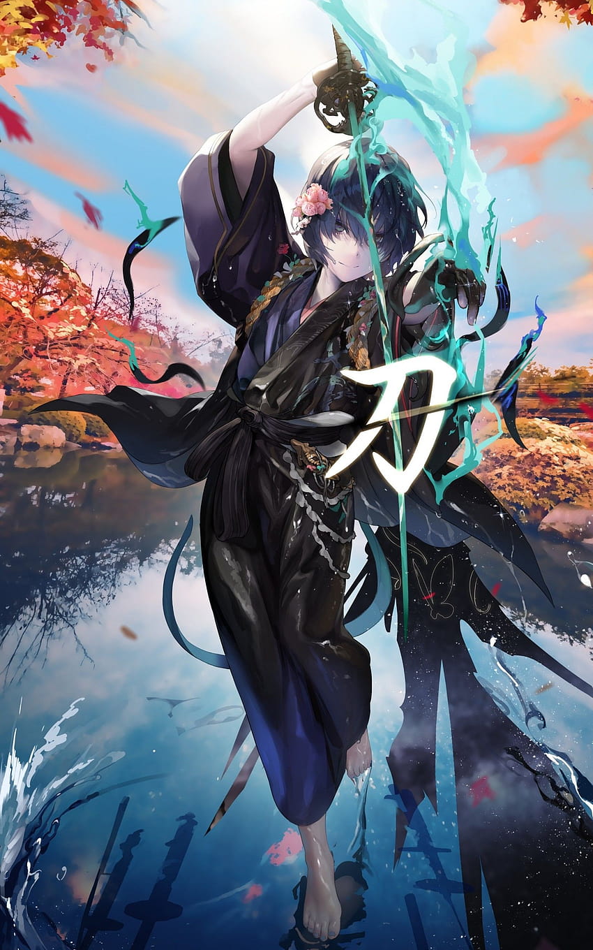 1600x2560 Anime Boy, Japanes Outfit, Sword, Water, Reflection, Autumn for  Google Nexus 10 HD phone wallpaper | Pxfuel