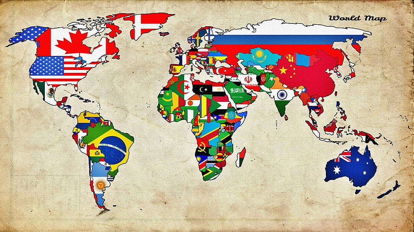 国のフラグの世界地図、世界地図すべての国 高画質の壁紙