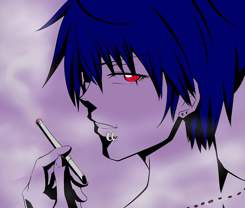 529808 たばこ, 青い髪, 喫煙, 赤目, 少年, アニメ赤目少年 高画質の壁紙