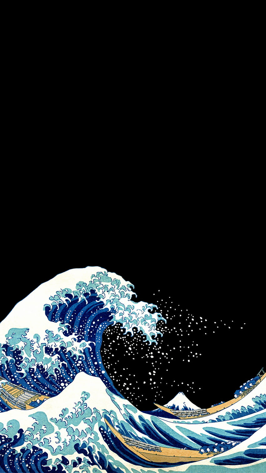 2160x3840]Moja wersja AMOLED Great Wave u wybrzeży Kanagawy, wielka fala u wybrzeży Kanagawy Tapeta na telefon HD