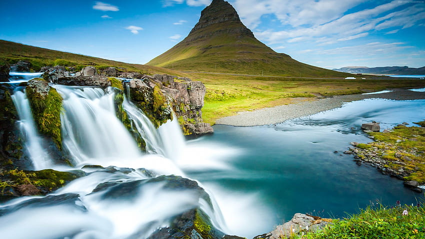 Reykjavik, Iceland, waterfall, river, mountain, Travel, mountains and river HD wallpaper