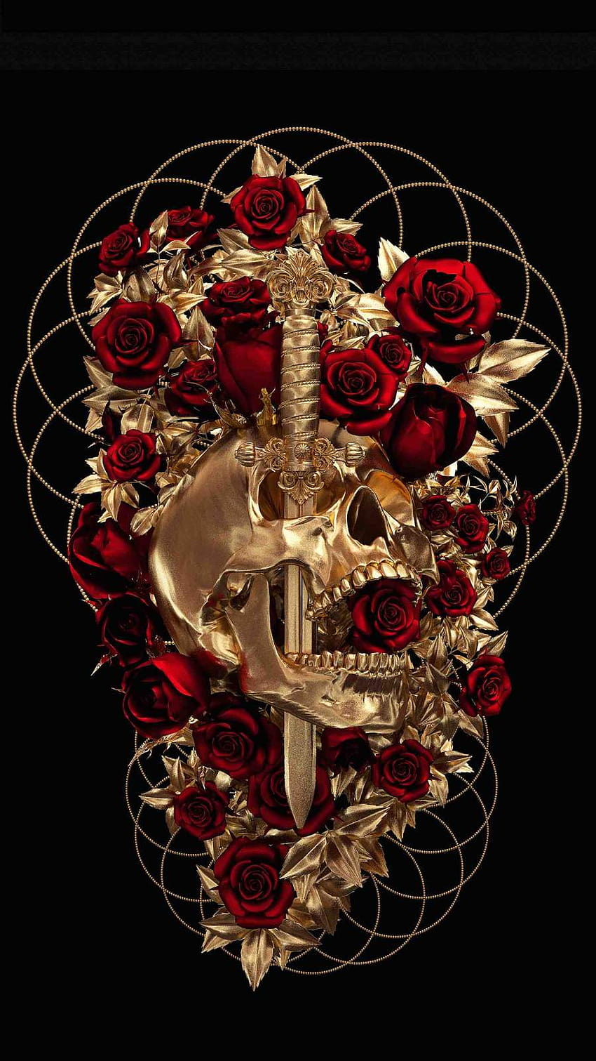 Rose Dagger Skull IPhone, Skelettrose HD-Handy-Hintergrundbild