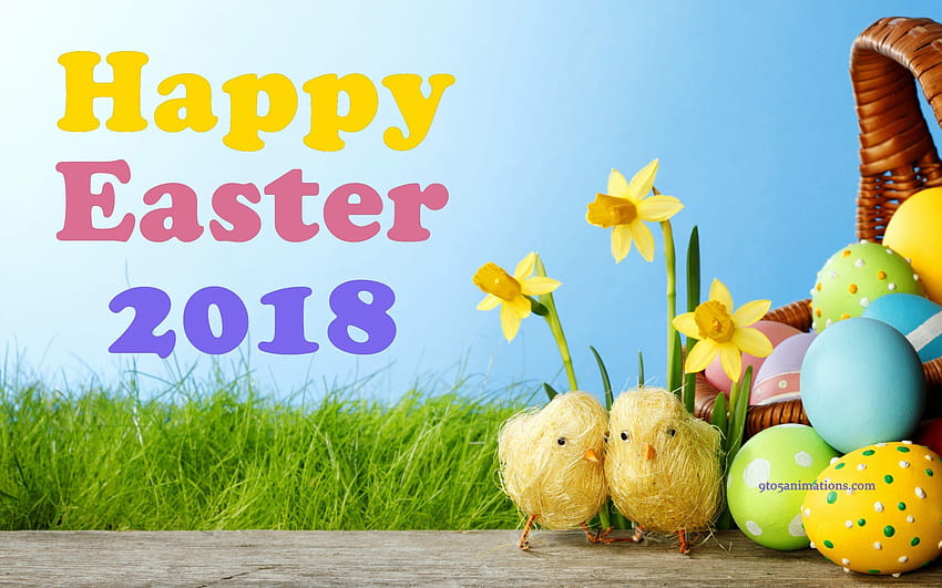 Easter Eggs With Basket Wishes, happy easter 2018 HD wallpaper