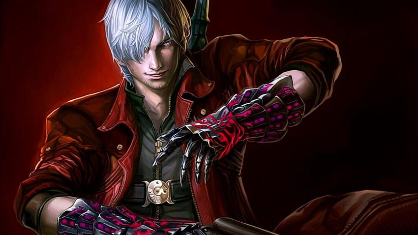 Capcom, Dante, Devil May Cry 4, character, red cloak, white hair, gilgamesh HD wallpaper
