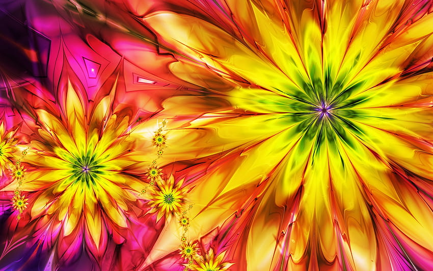 flowers, Bright, Abstract, Colorful, Fractal / and Mobile Backgrounds, mixed colors fractal flowers art HD wallpaper