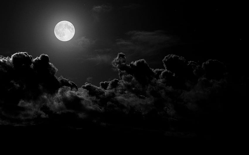 : Nacht, Himmel, Wolken, Mond, Mondlicht, Atmosphäre, Mitternacht, Licht, Wolke, Dunkelheit, Schwarzweiß, monochrome Grafik, Vollmond 1920x1200 HD-Hintergrundbild